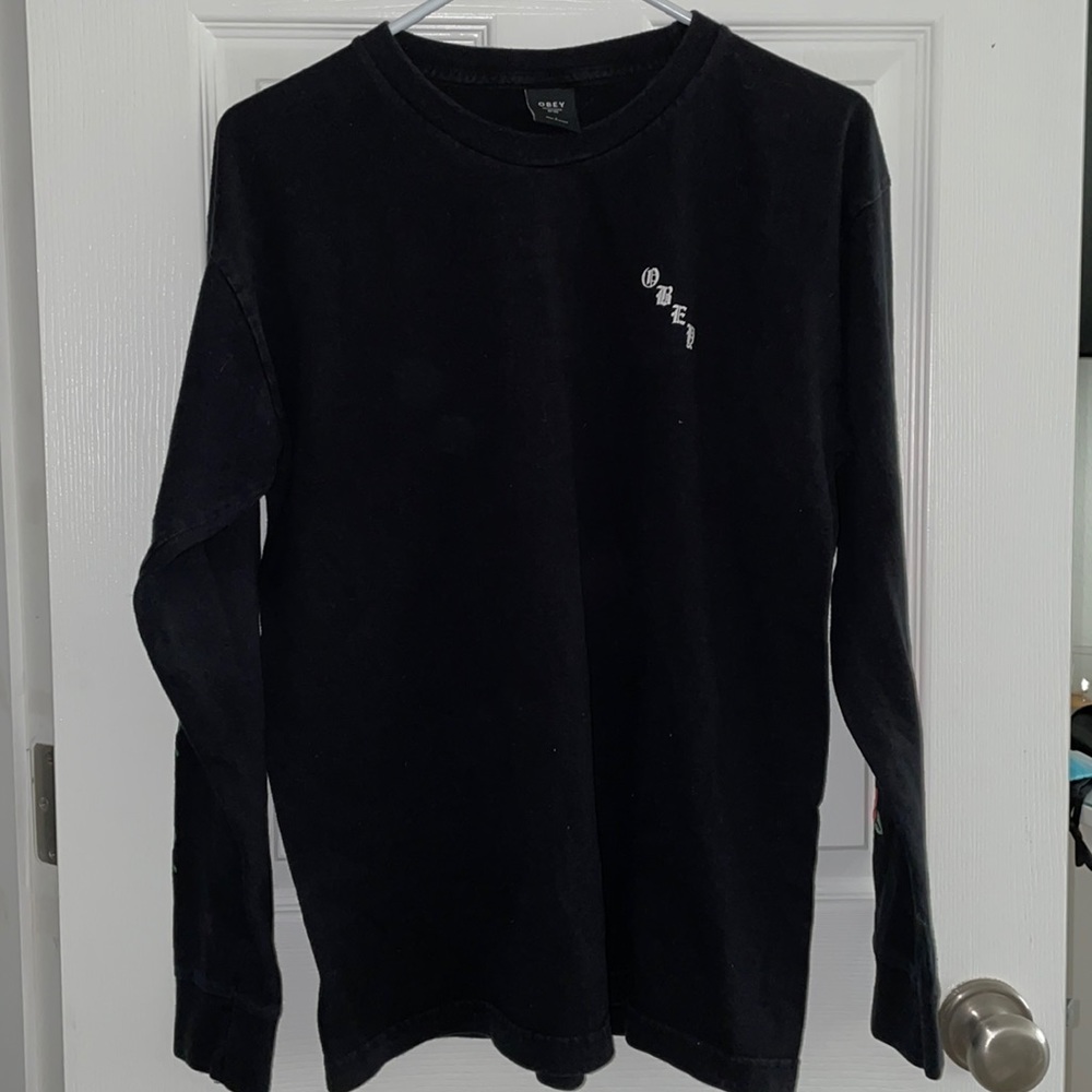 Obey black long sleeve with roses